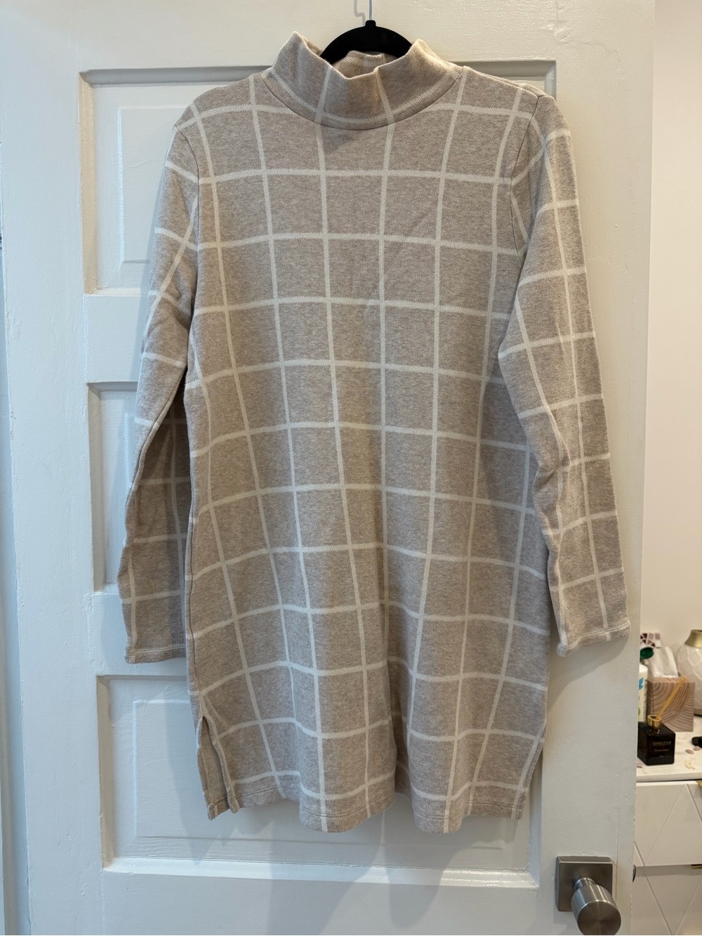 Style & Co. Beige and White Windowpane Turtleneck Sweater